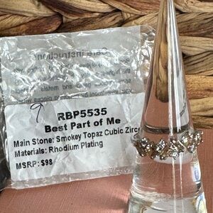 Bomb Party Best Part of Me Smokey Topaz Cubic Zirconia Ring - Rhodium Size 7